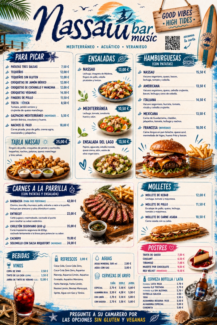 Carta original de Nassau con platos y precios